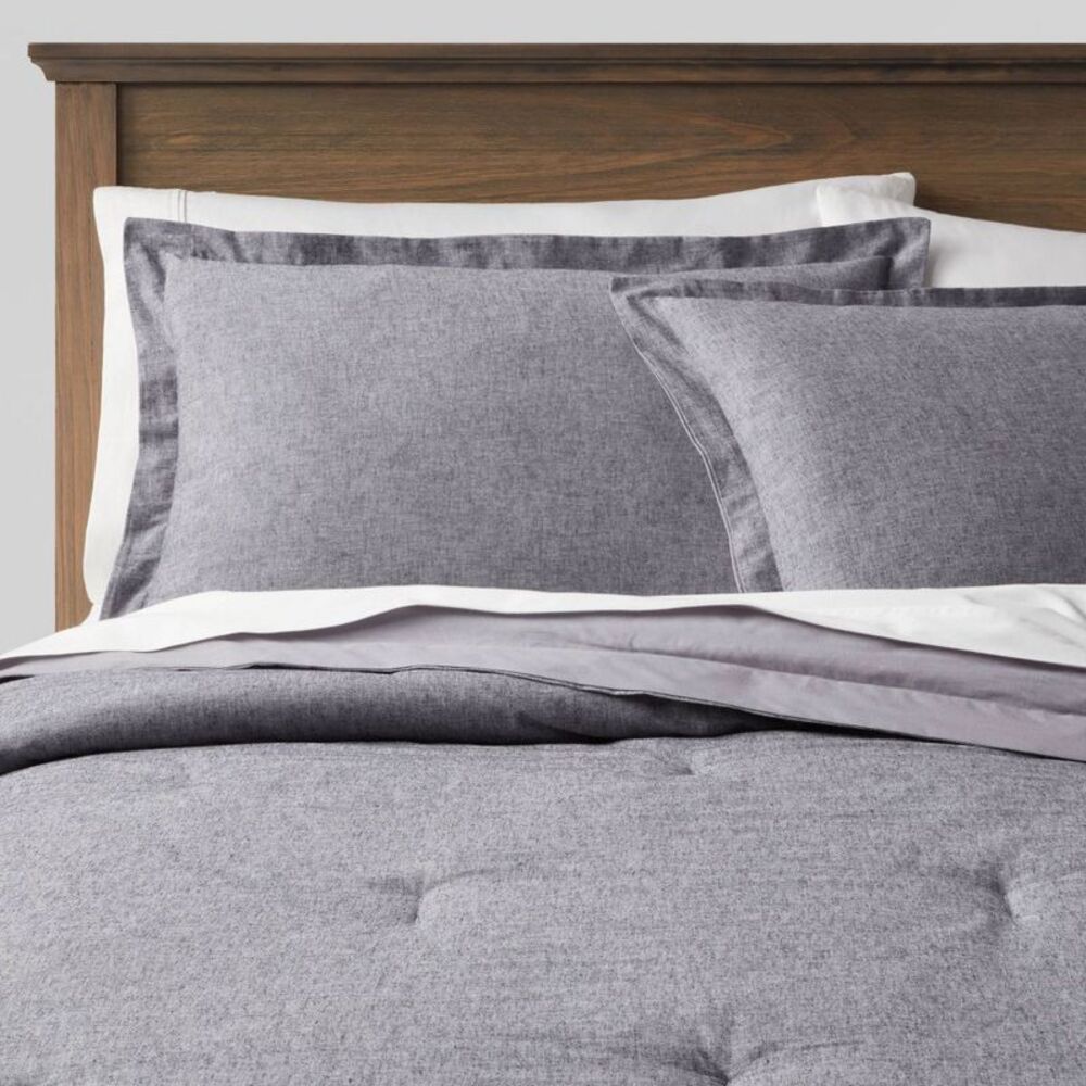 Twin/Twin XL Cotton Linen Chambray Comforter & Sham Set Navy - OEKO-TEX